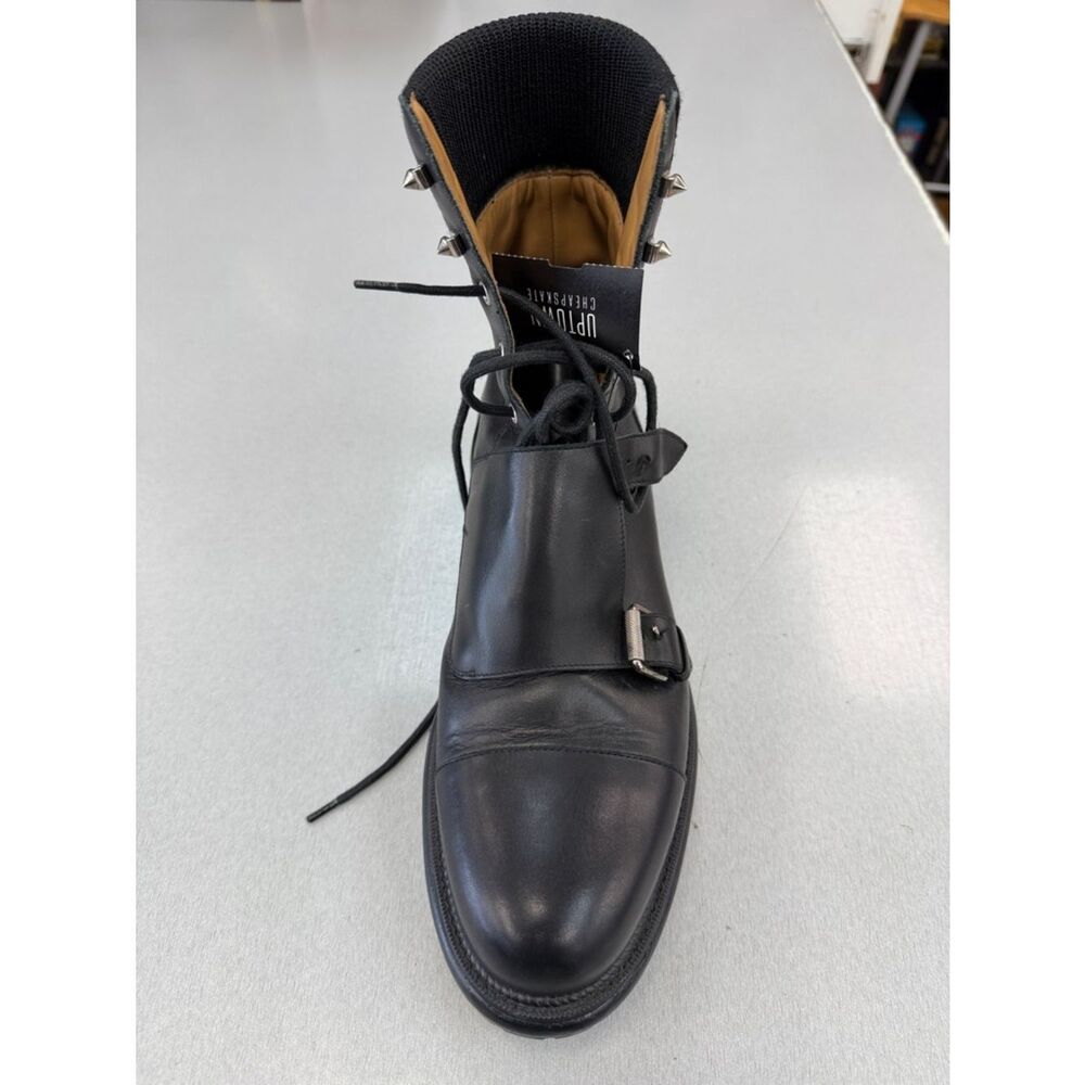 Christian Louboutin Black Leather Lace-Up Buckle Boot
